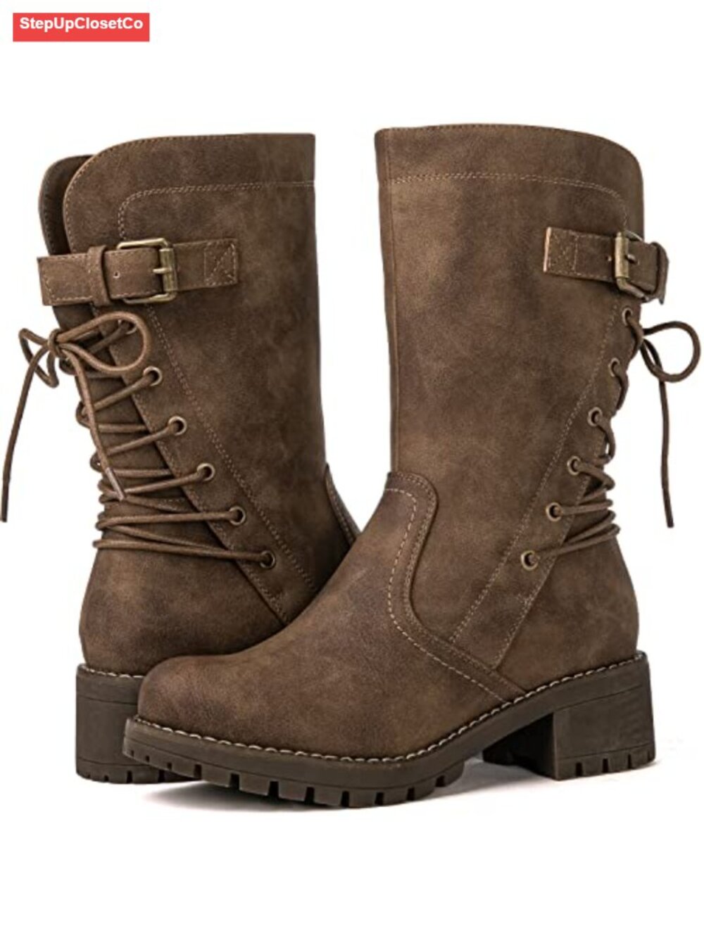 Women's Winter Moto Ankle Boots Faux Fur Lined Vegan Leather Double Buckles